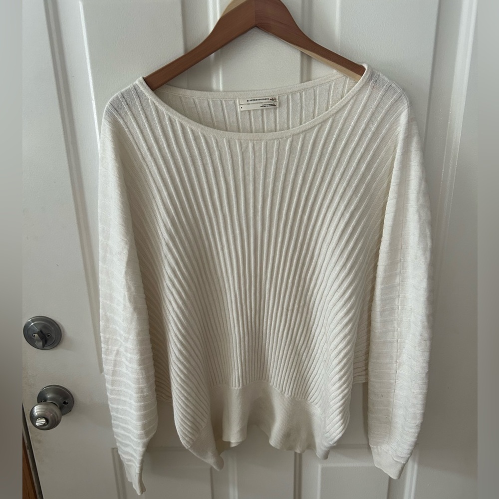 Anthropologie small batwing oversized white ribbed sweater